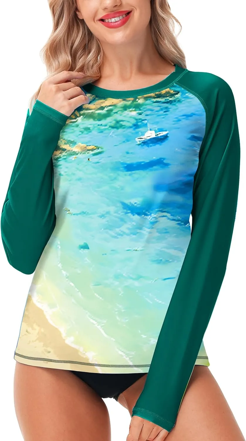AOBUTE Women Rash Guard UPF 50  Long Sleeve Swim Top Surf Shirts