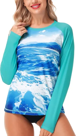 AOBUTE Women Rash Guard UPF 50  Long Sleeve Swim Top Surf Shirts