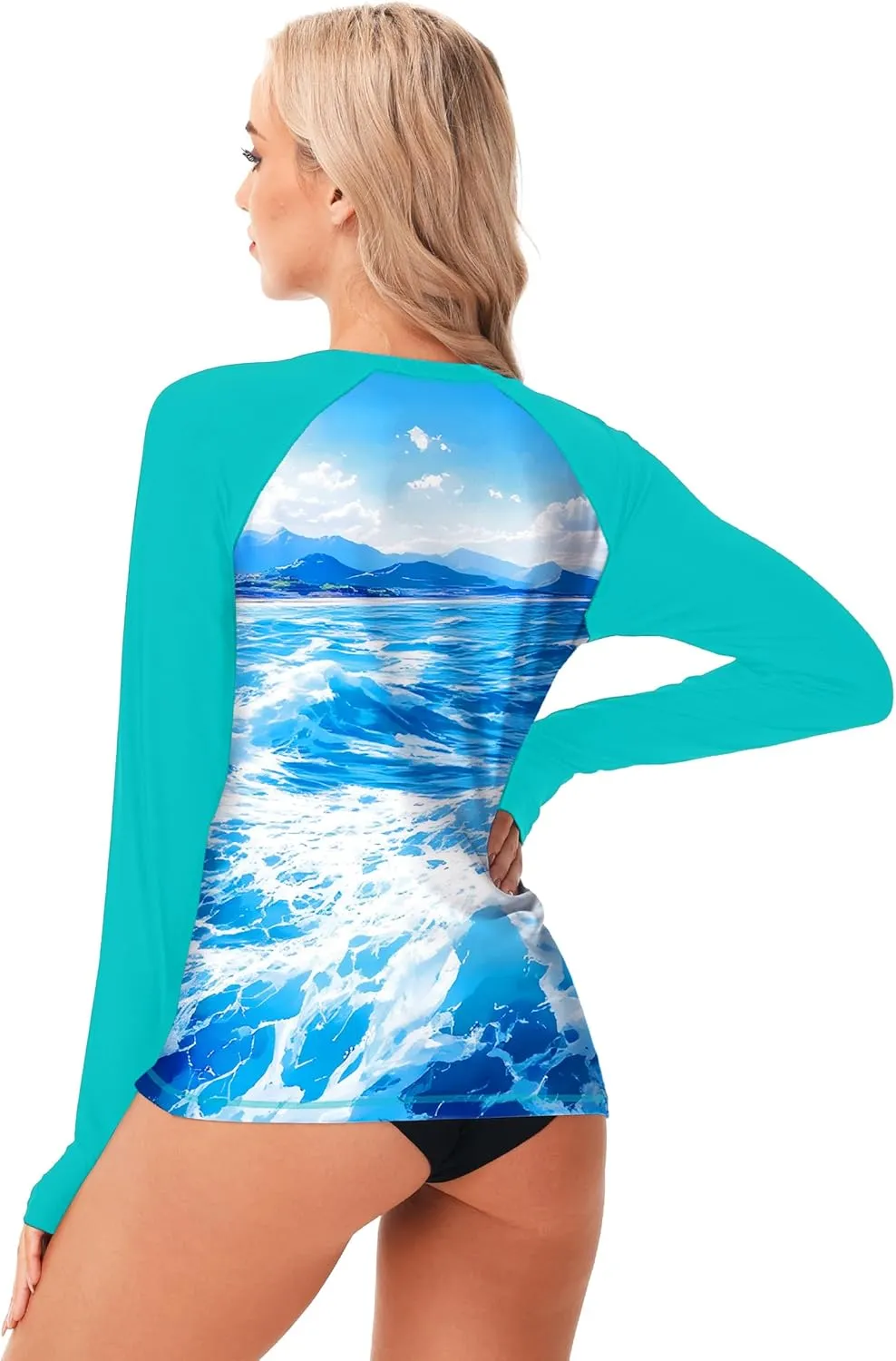 AOBUTE Women Rash Guard UPF 50  Long Sleeve Swim Top Surf Shirts