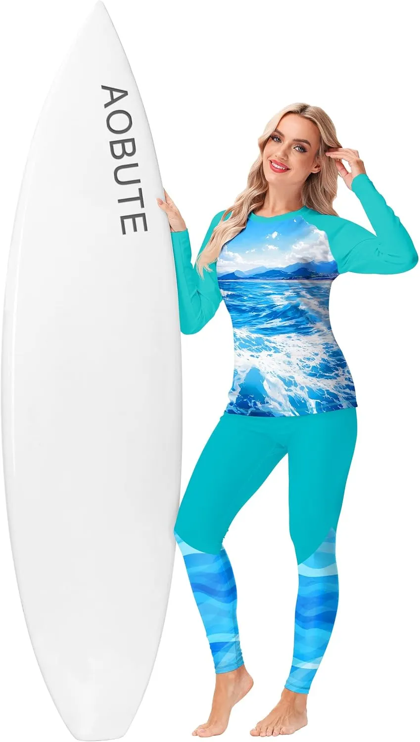AOBUTE Women Rash Guard UPF 50  Long Sleeve Swim Top Surf Shirts