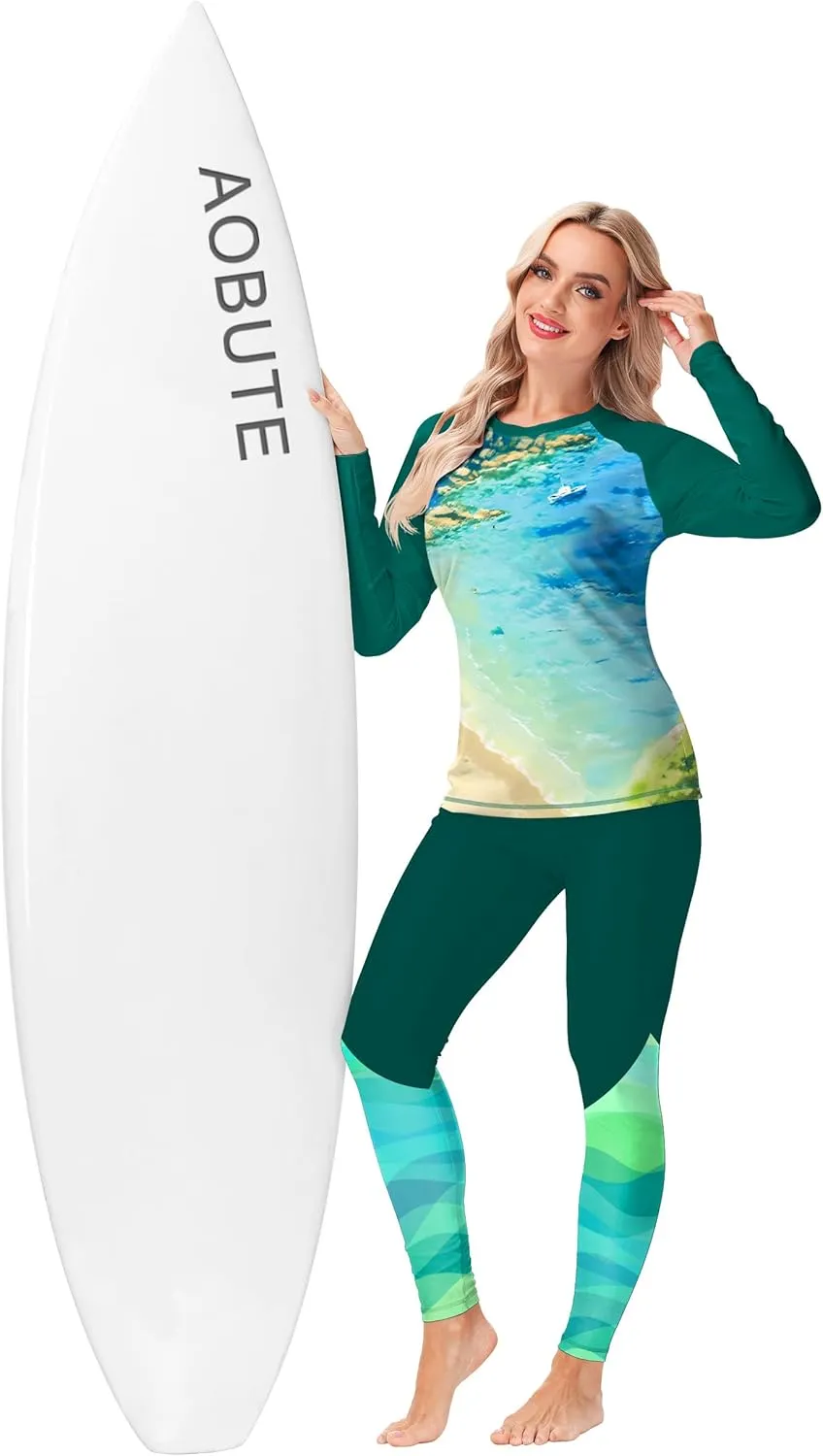 AOBUTE Women Rash Guard UPF 50  Long Sleeve Swim Top Surf Shirts