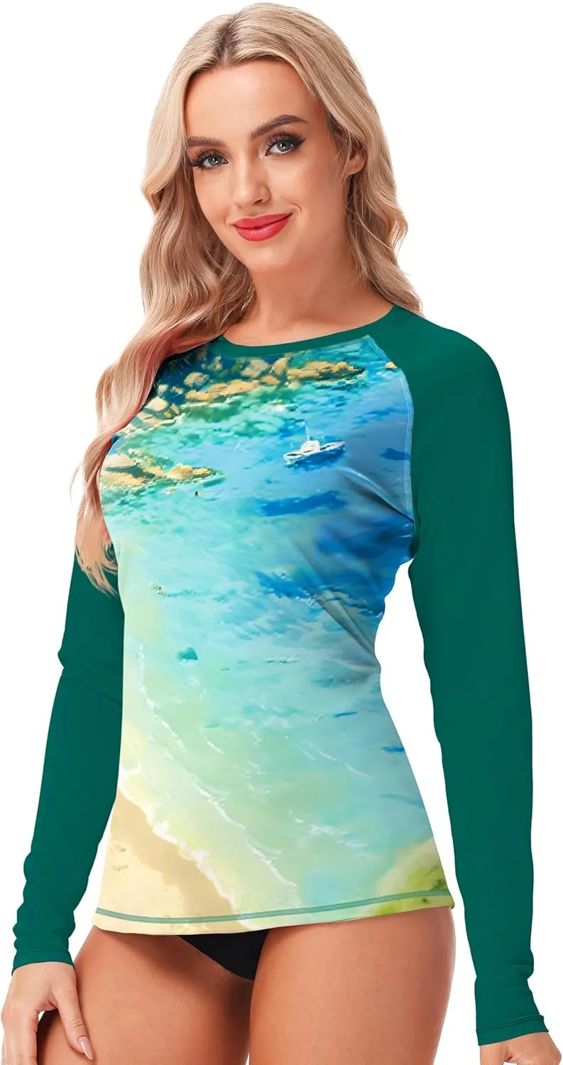 AOBUTE Women Rash Guard UPF 50  Long Sleeve Swim Top Surf Shirts