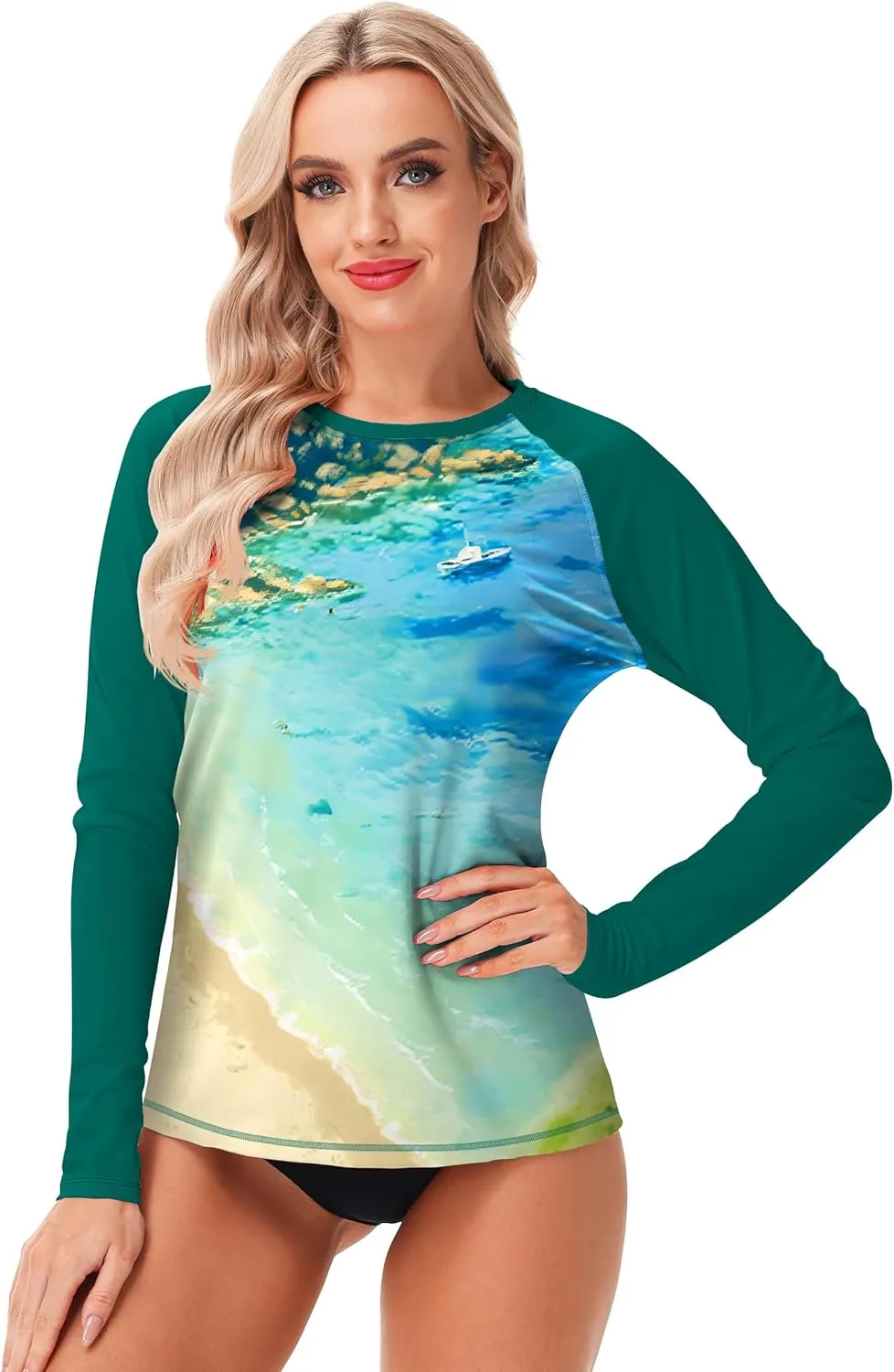 AOBUTE Women Rash Guard UPF 50  Long Sleeve Swim Top Surf Shirts