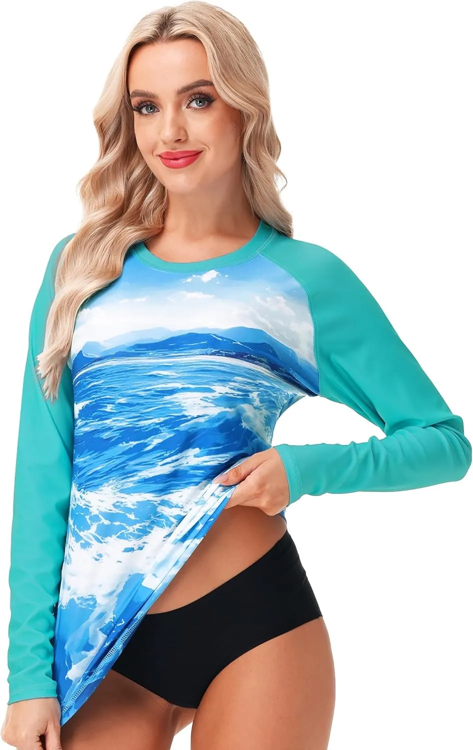 AOBUTE Women Rash Guard UPF 50  Long Sleeve Swim Top Surf Shirts