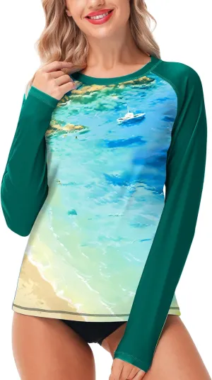 AOBUTE Women Rash Guard UPF 50  Long Sleeve Swim Top Surf Shirts