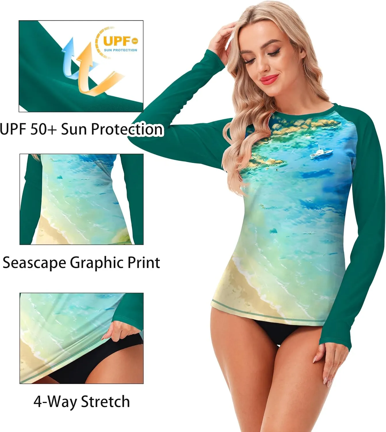 AOBUTE Women Rash Guard UPF 50  Long Sleeve Swim Top Surf Shirts