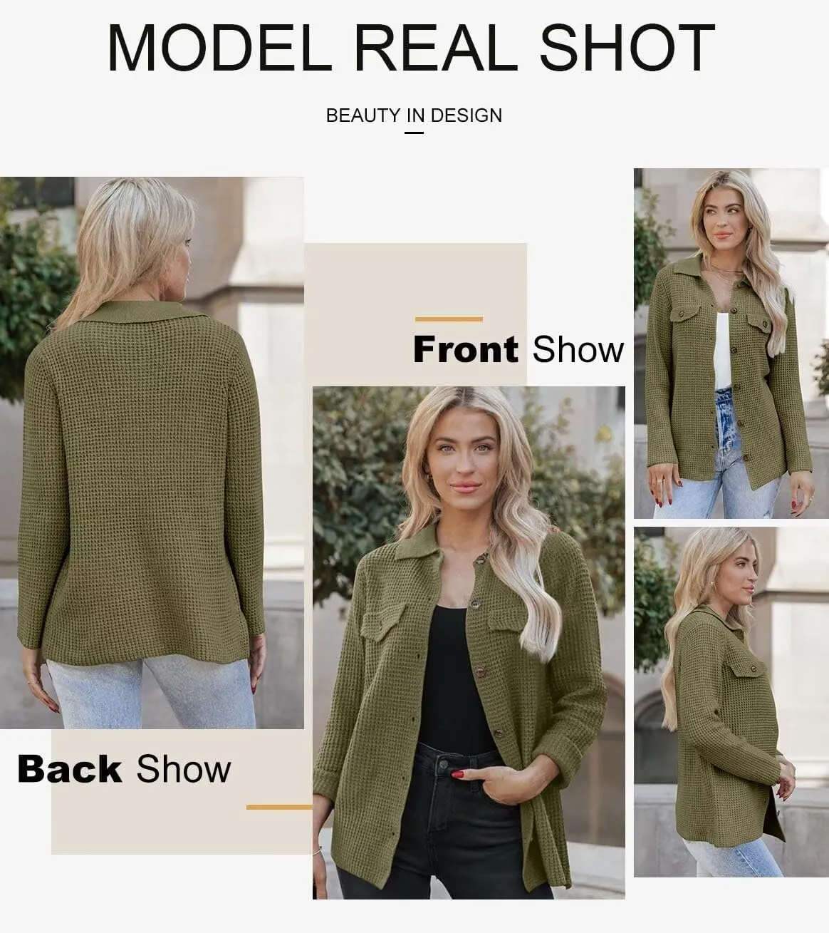 Astylish Women Waffle Knit Shacket Jacket Casual Long Sleeve Sweater Button Down Shirts Dressy Blouse Tops