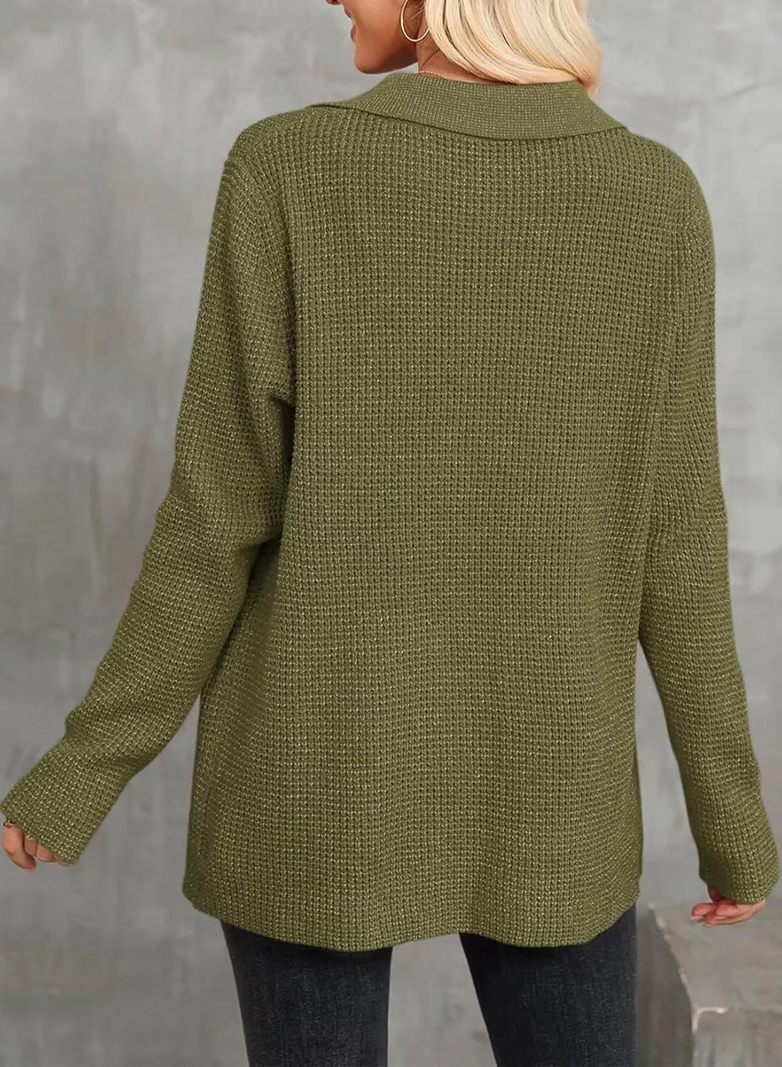Astylish Women Waffle Knit Shacket Jacket Casual Long Sleeve Sweater Button Down Shirts Dressy Blouse Tops