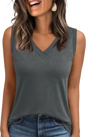 AUTOMET Tank Top Women Summer 2025 Casual Spring V Neck Sleeveless Tee Shirt Basic Trendy Beach Vacation Outfits Clothes