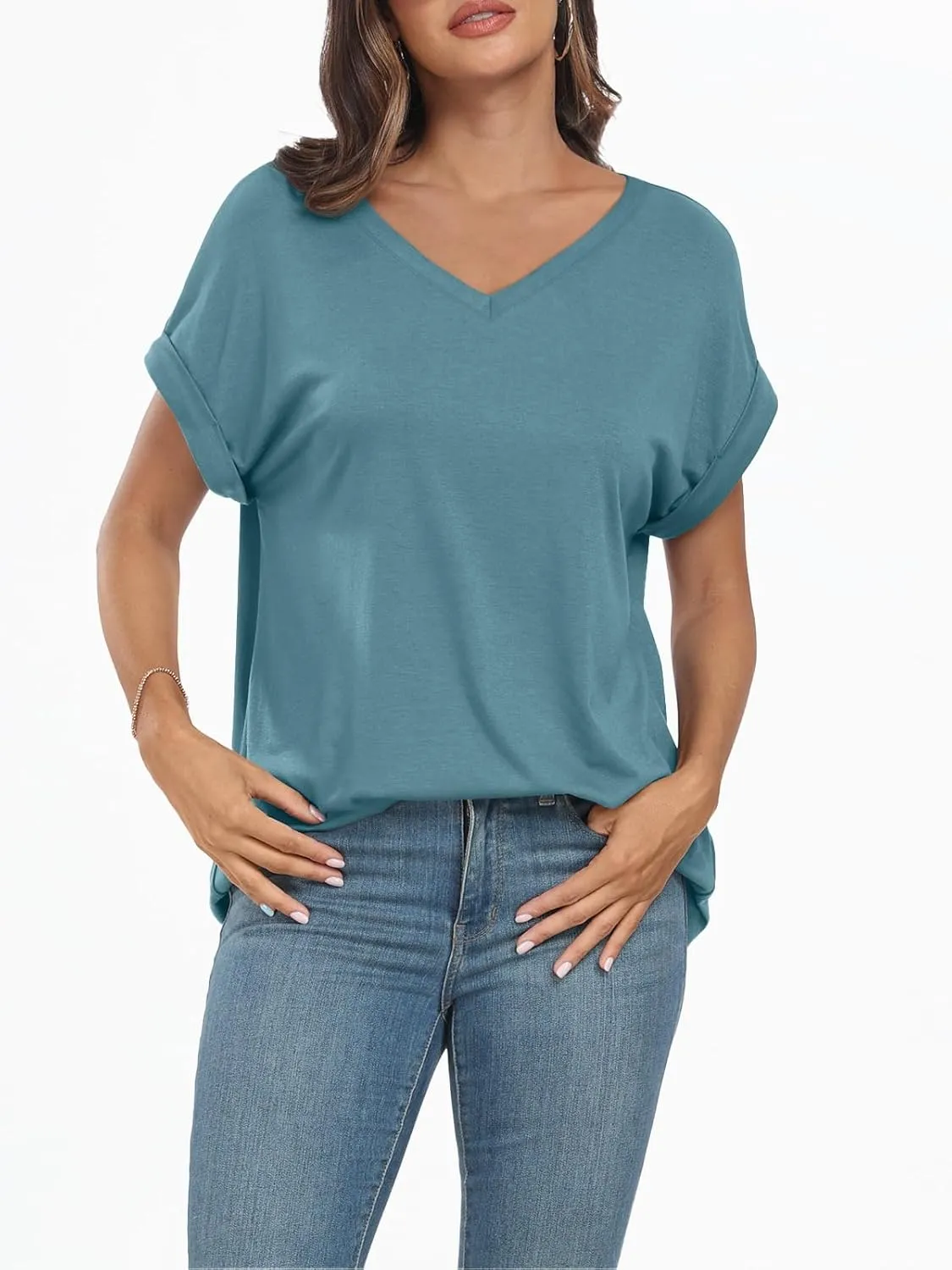 AUTOMET Women's Oversized V Neck Tshirts Casual Basic Short Sleeve Summer Tops Loose Fit 2025 Plain Tee Shirts