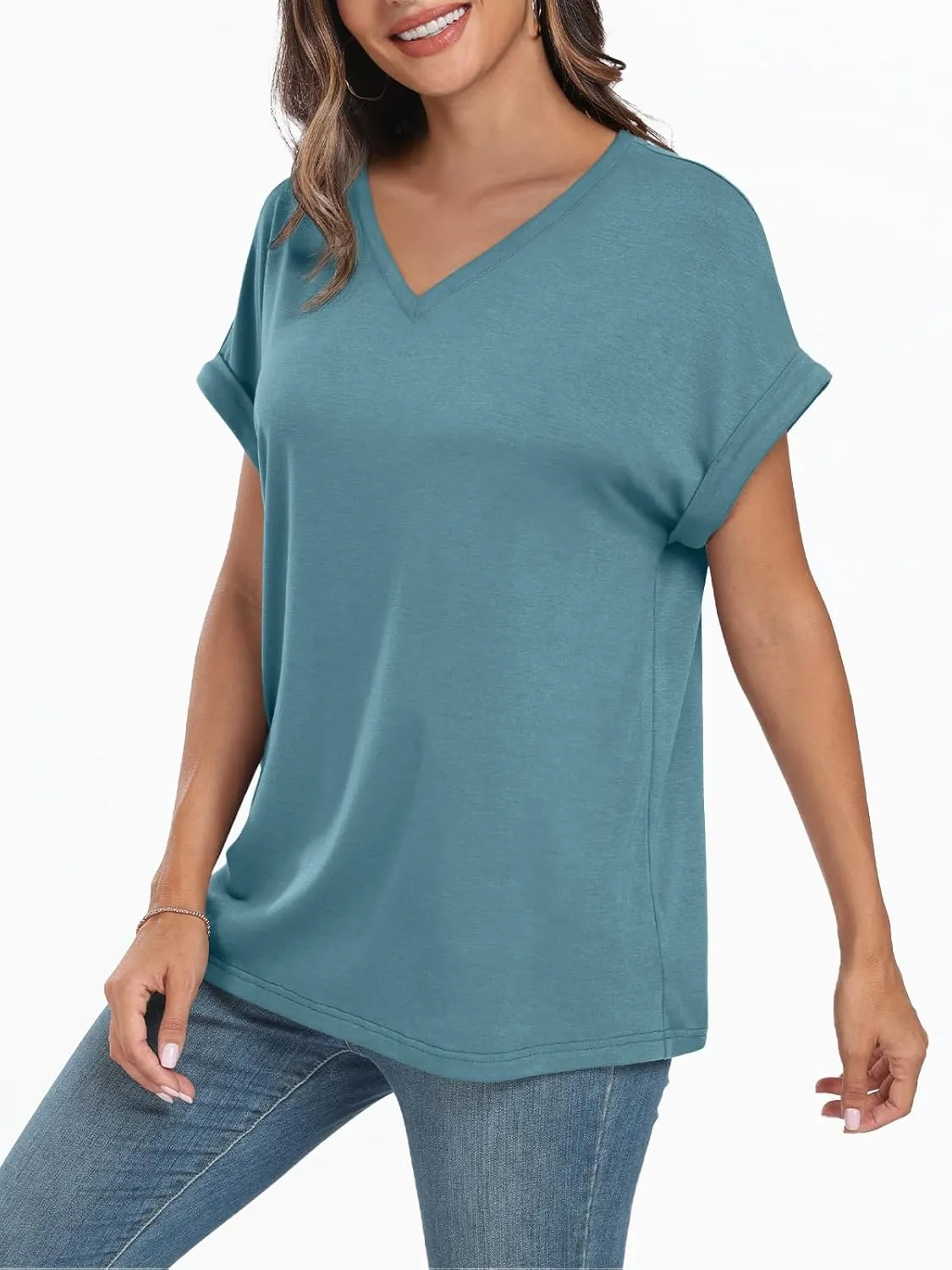 AUTOMET Women's Oversized V Neck Tshirts Casual Basic Short Sleeve Summer Tops Loose Fit 2025 Plain Tee Shirts