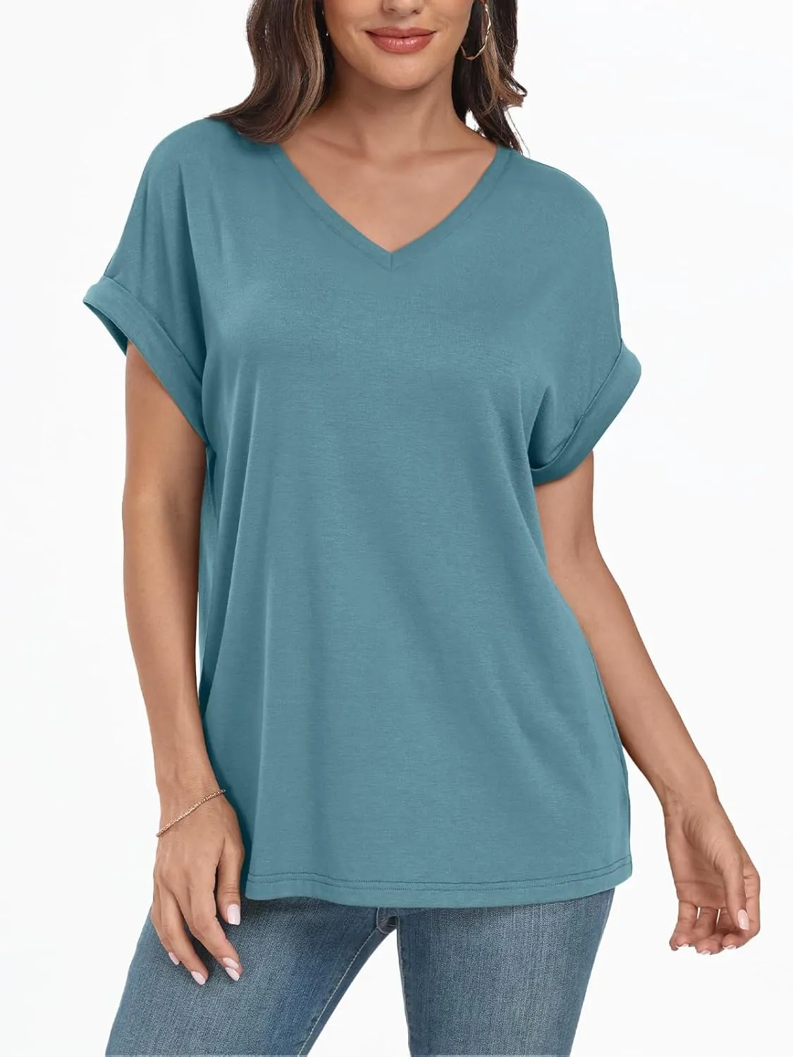 AUTOMET Women's Oversized V Neck Tshirts Casual Basic Short Sleeve Summer Tops Loose Fit 2025 Plain Tee Shirts