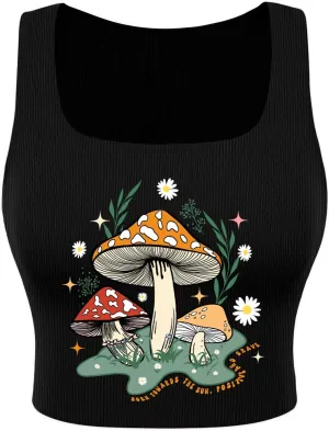 Avanova Women Ribbed Knit Graphic Crop Top Sleeveless Sexy Summer Tank Shirt