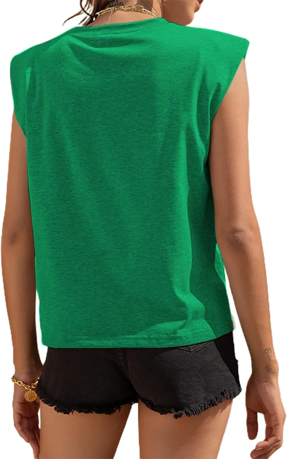 Avanova Women's Shoulder Pad Tank Top Sleeveless Casual Summer Round Neck T-Shirt