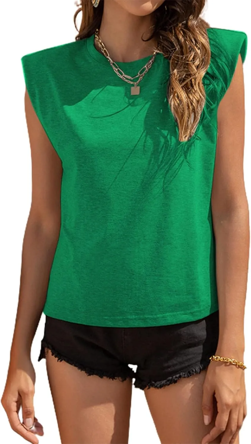 Avanova Women's Shoulder Pad Tank Top Sleeveless Casual Summer Round Neck T-Shirt