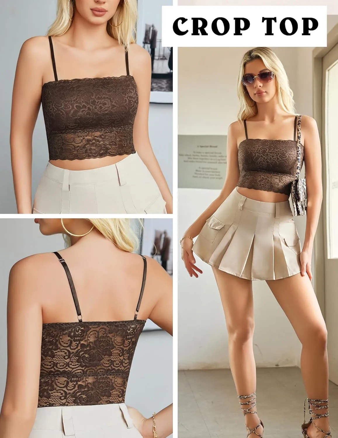 Avidlove Bralettes for Women Lace Spaghetti Strap Tank Top Tube Slim Basic Camisole