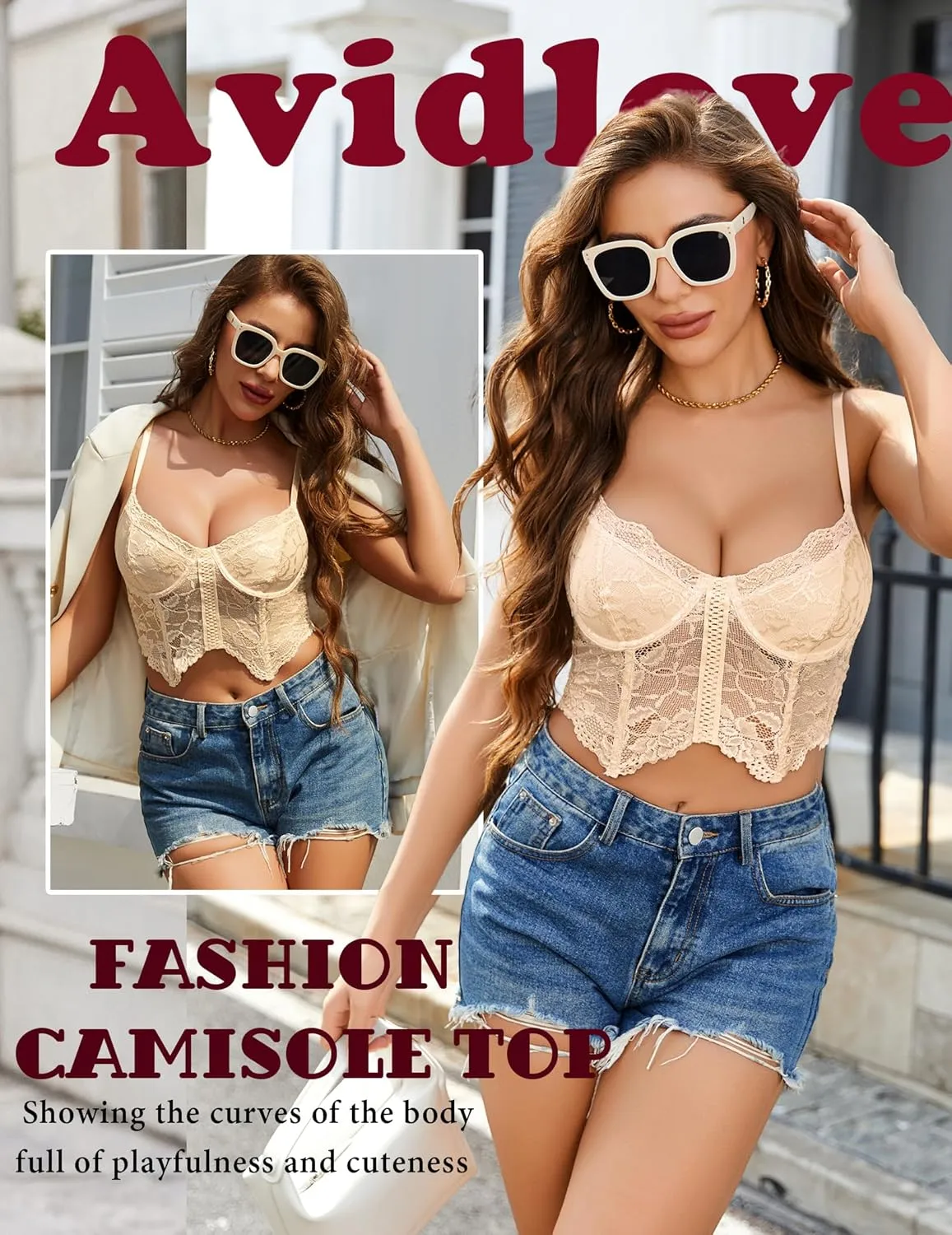 Avidlove Lace Bralettes for Women Y2k Camisole Lingerie Adjustable Strap Crop Top