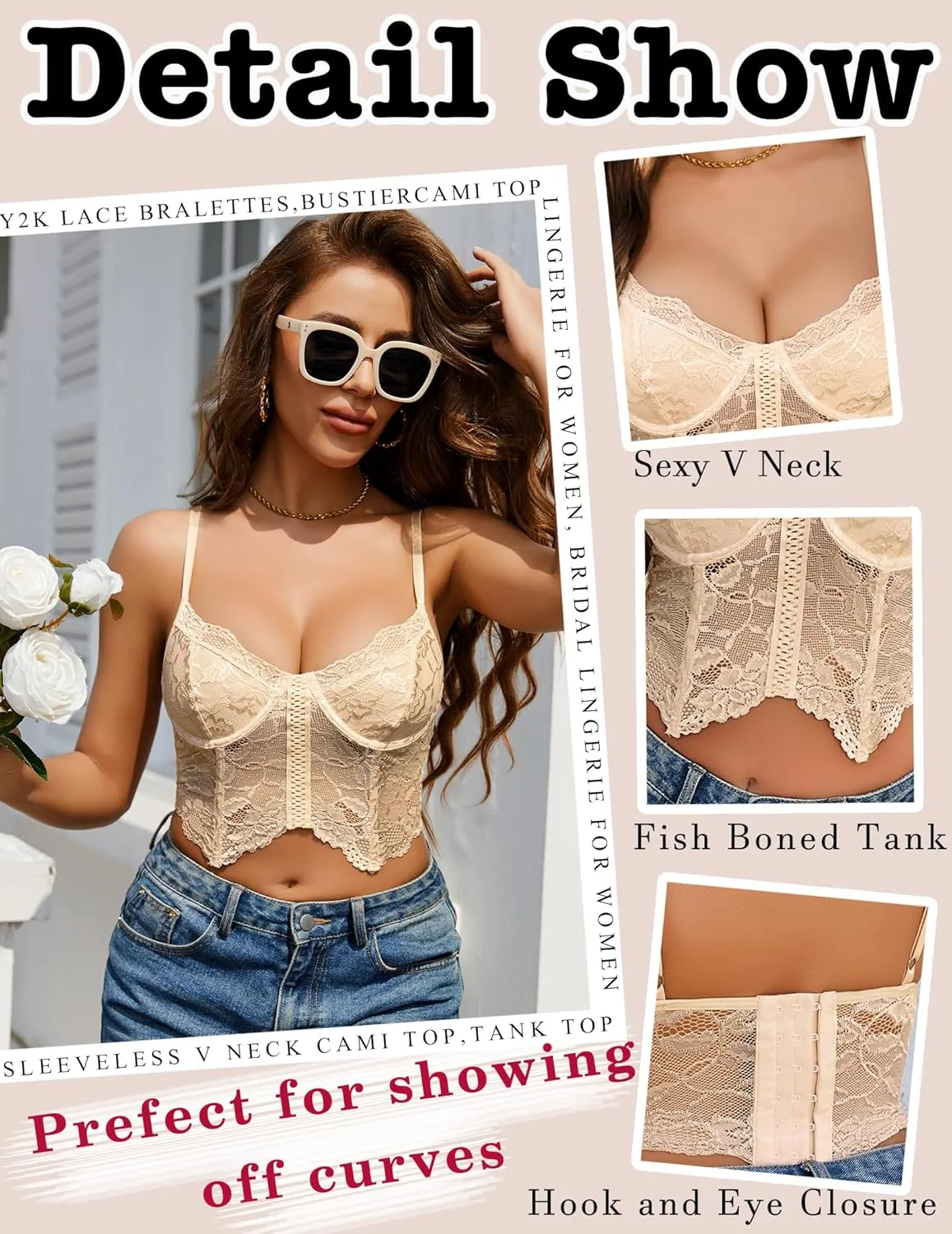 Avidlove Lace Bralettes for Women Y2k Camisole Lingerie Adjustable Strap Crop Top