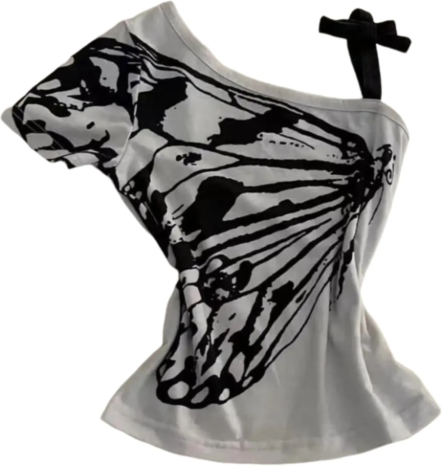 Baby Tee Y2k Women Grunge Top Emo 2000s Vintage Fake Two Piece Short Sleeve T Shirt Crop Tops Teens