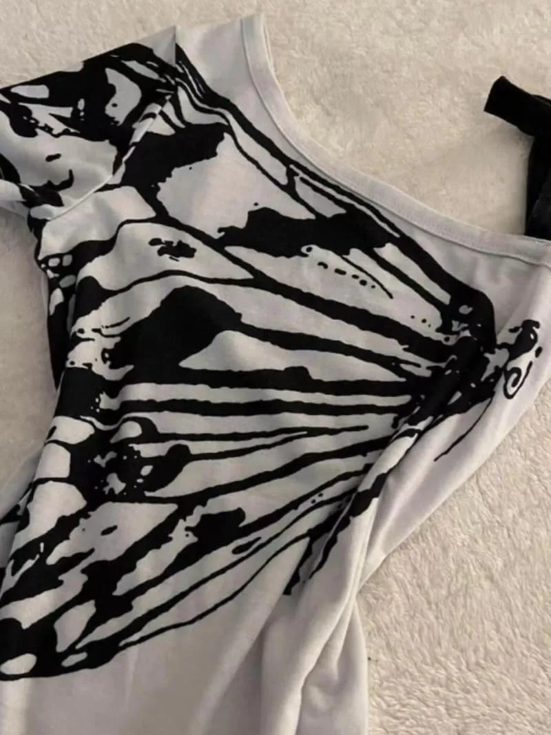 Baby Tee Y2k Women Grunge Top Emo 2000s Vintage Fake Two Piece Short Sleeve T Shirt Crop Tops Teens