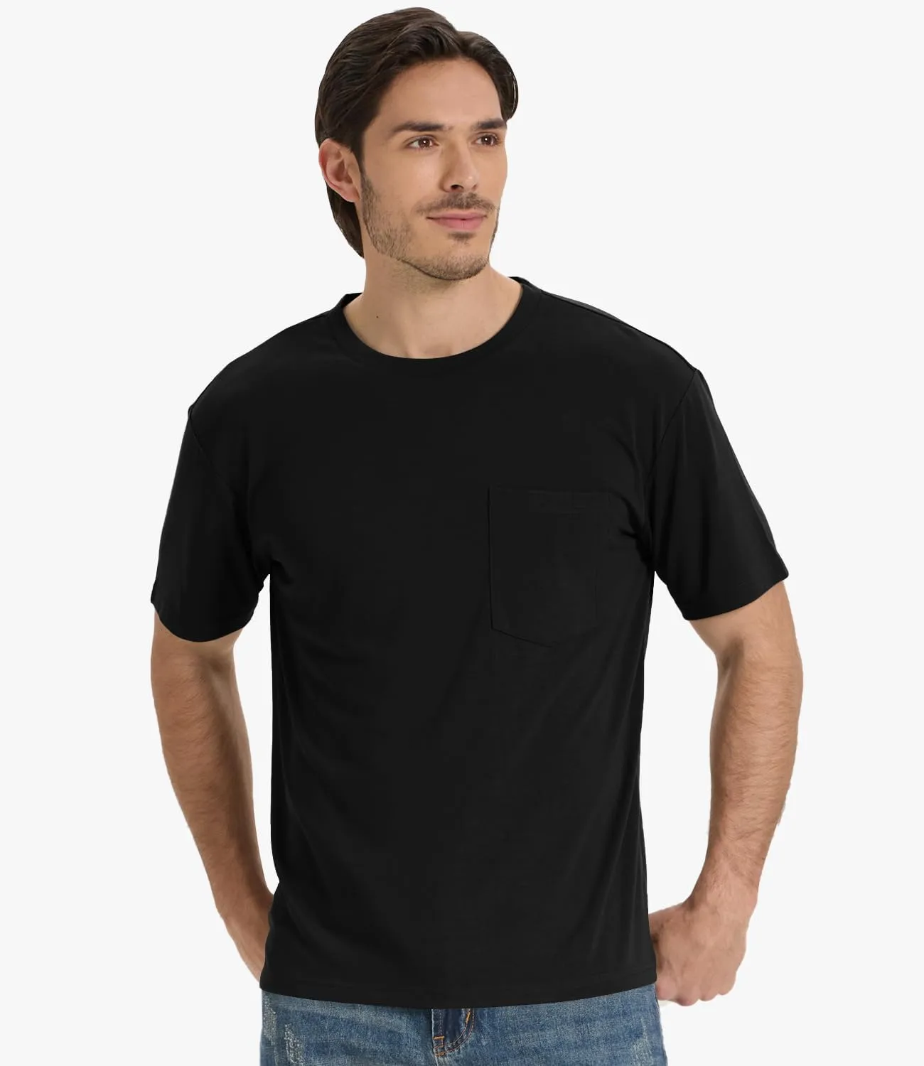 BAMBOO COOL Men's Pocket T-Shirts Heavy Weight Short Sleeve Tee Shirts Crew Neck Tshirt Soft Classic Undershirts for Men