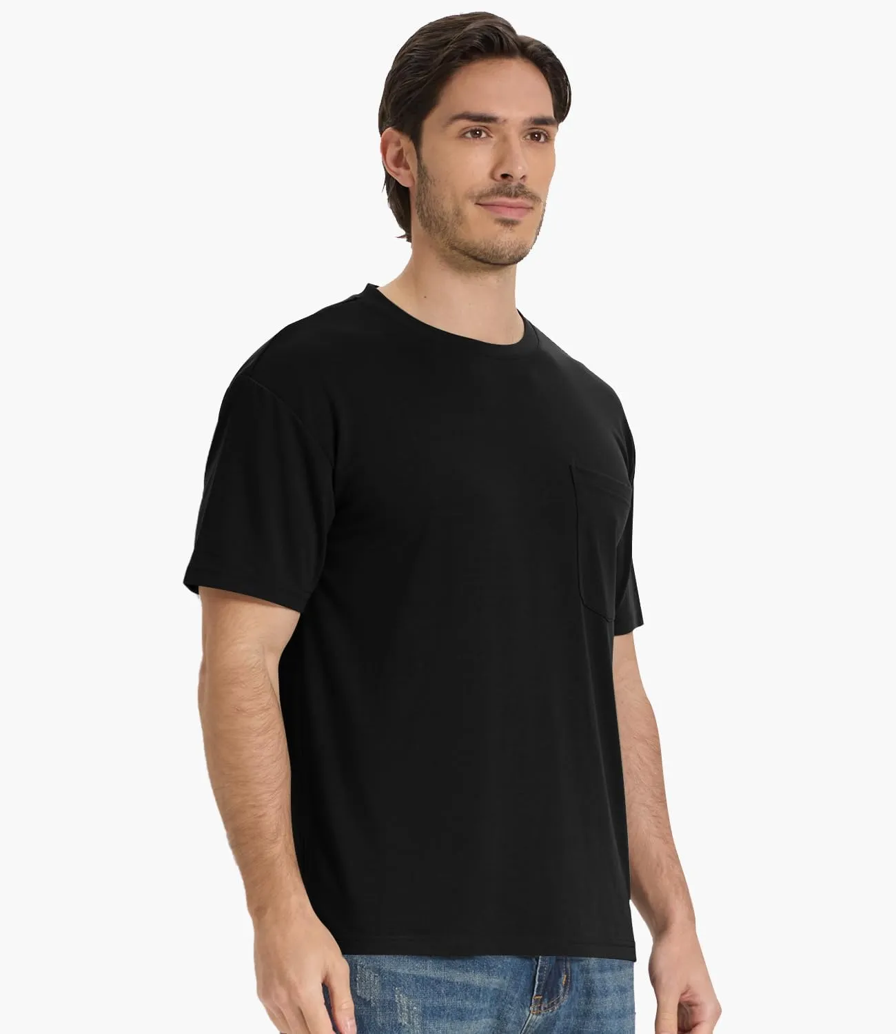 BAMBOO COOL Men's Pocket T-Shirts Heavy Weight Short Sleeve Tee Shirts Crew Neck Tshirt Soft Classic Undershirts for Men