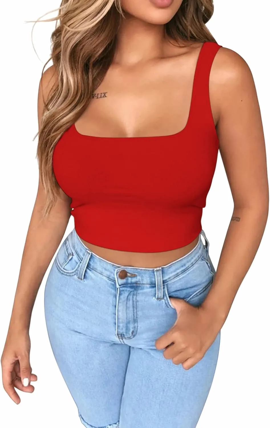 BelleLovin AESLOVIN Women's Ribbed Knit Basic Scoop Neck Sleeveless Crop Tank top