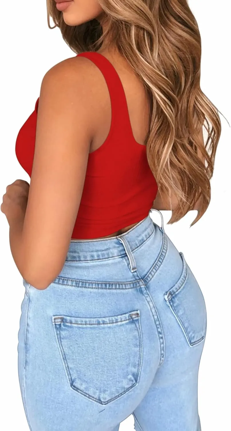 BelleLovin AESLOVIN Women's Ribbed Knit Basic Scoop Neck Sleeveless Crop Tank top