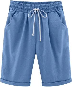 Bermuda Shorts for Women 2025 Casual Summer Beach Drawstring Shorts with Pocket Knee Length Loose Cute Vacation Short