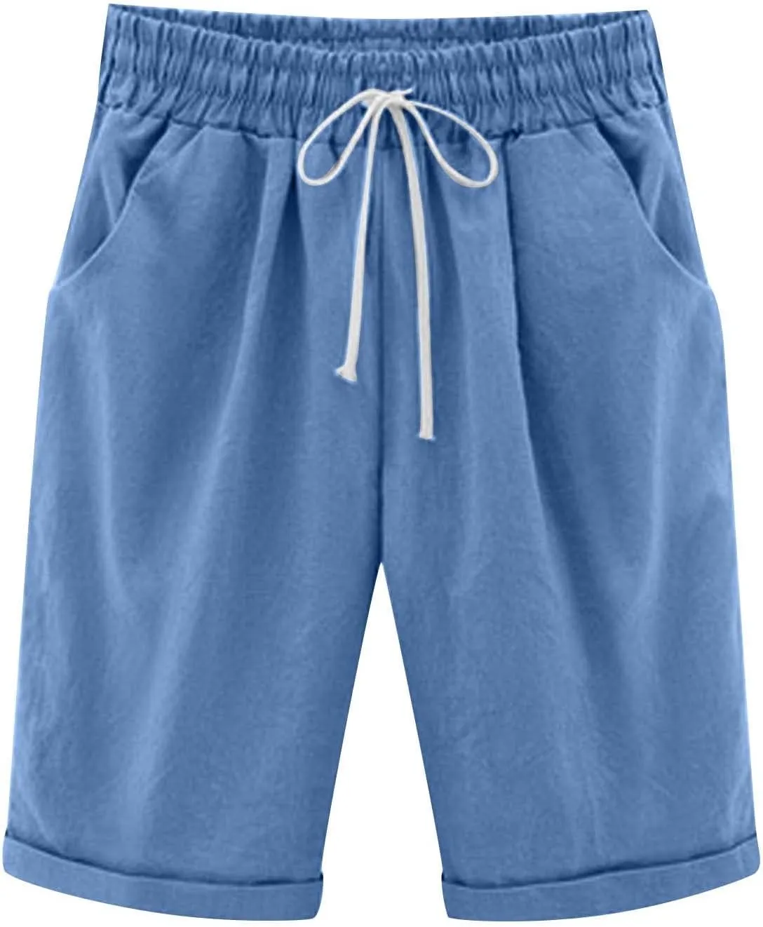 Bermuda Shorts for Women 2025 Casual Summer Beach Drawstring Shorts with Pocket Knee Length Loose Cute Vacation Short