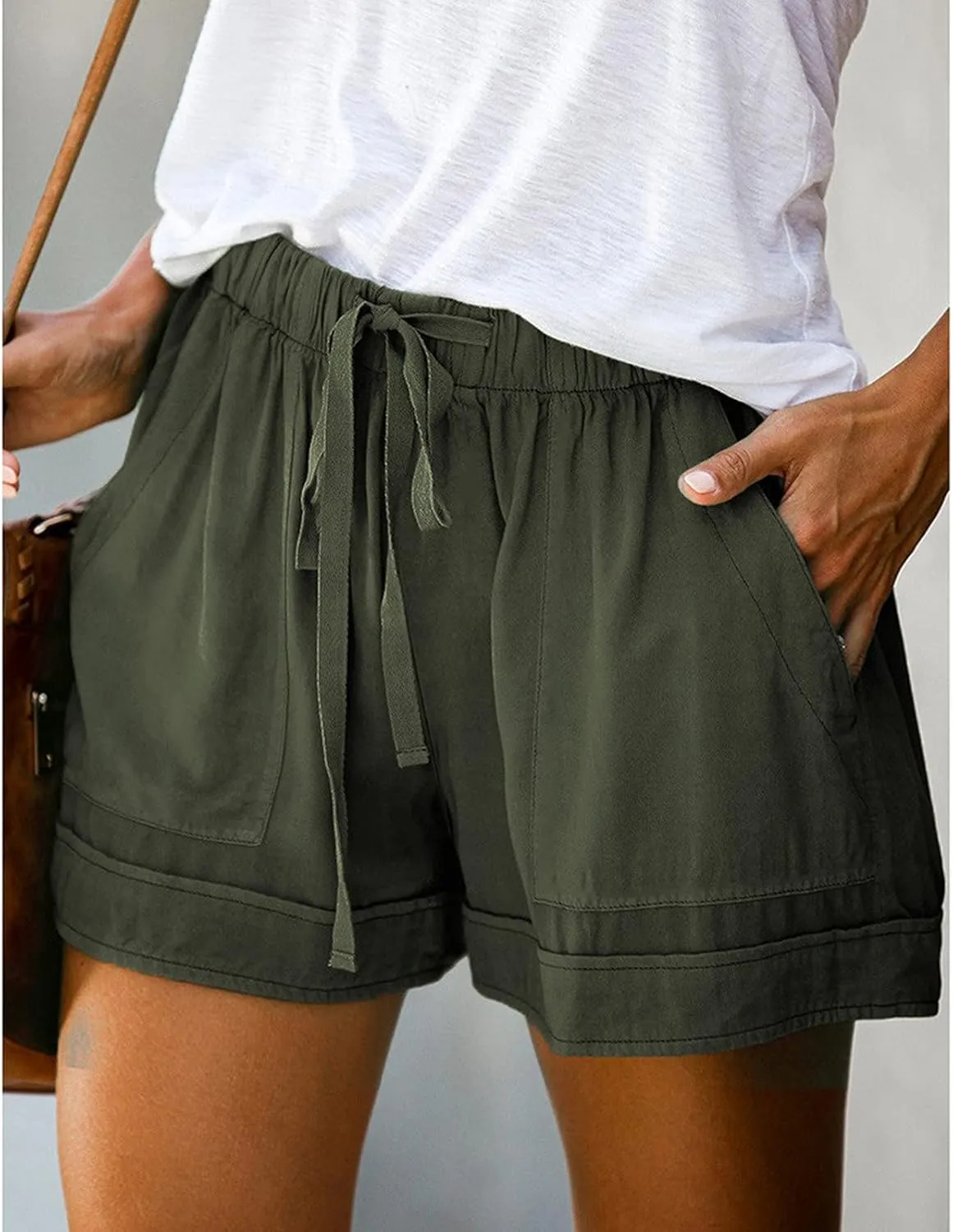 Bermuda Shorts for Women Loose High Waisted Short Pants Wide Leg Linen Knee Length Summer Casual Long Pockets