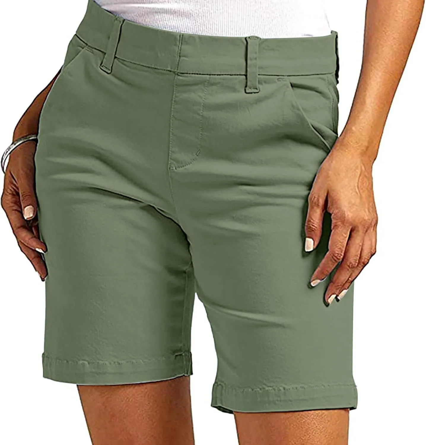 Bermuda Shorts for Women Stretchy Dressy Casual High Waisted Lounge Short Pants Straight Leg Hiking Vacation Outfits