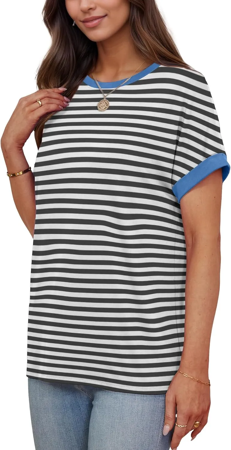 Besshopie Women's Oversized T Shirts Short Sleeve Crewneck Summer Tops Casual Loose Basic Tee Shirts 2025 Trendy Clothes