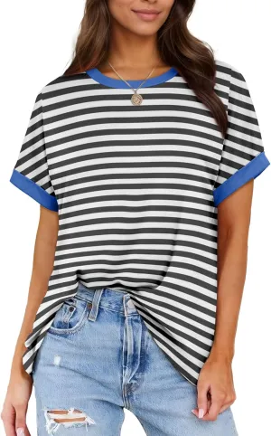 Besshopie Women's Oversized T Shirts Short Sleeve Crewneck Summer Tops Casual Loose Basic Tee Shirts 2025 Trendy Clothes