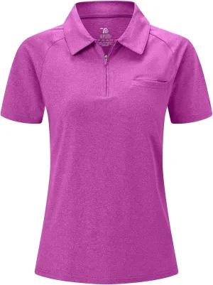 BGOWATU Women's Short Sleeve Golf Polo Shirts 1/4 Zip Tennis Tops Collared T-Shirts UV Protection Quick Dry