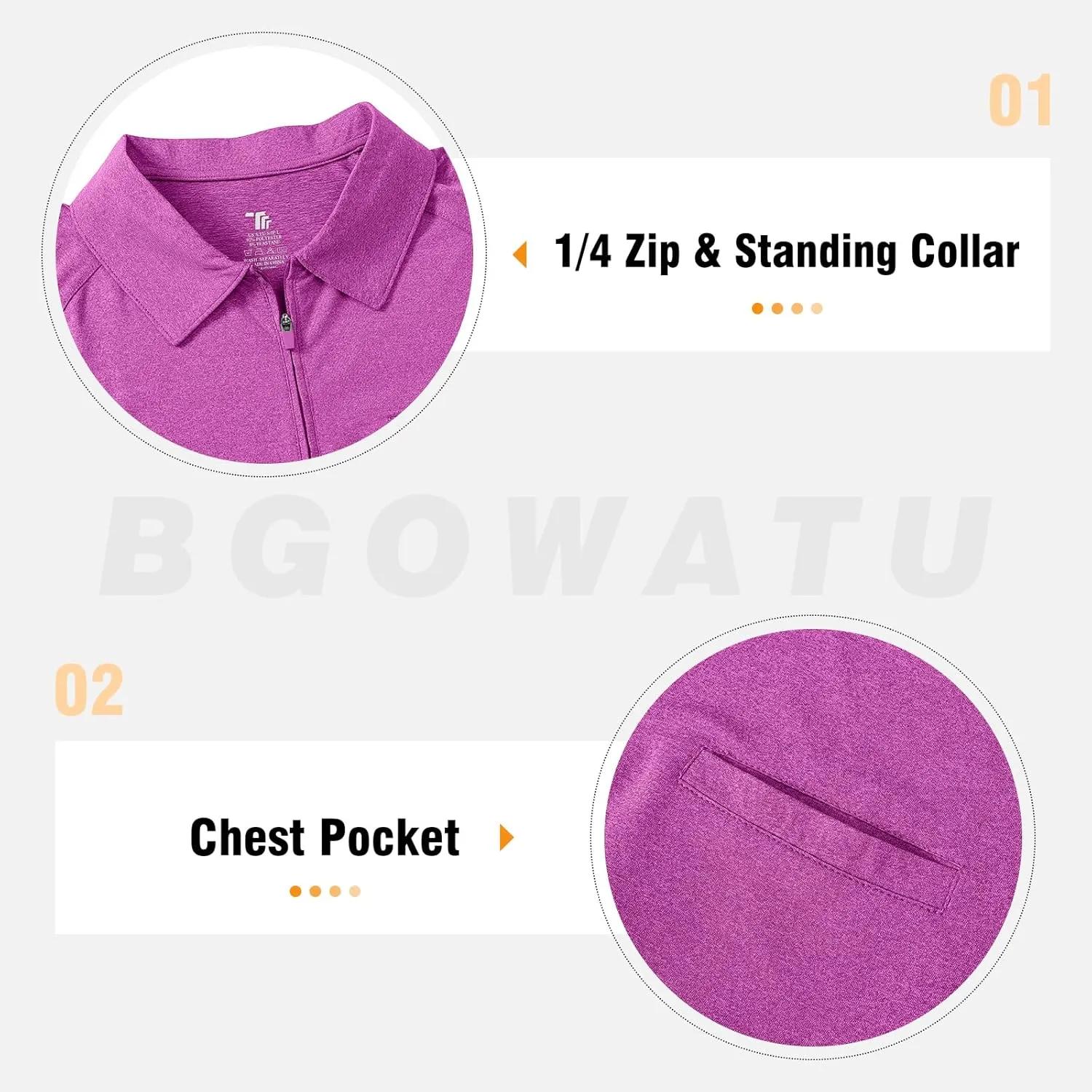 BGOWATU Women's Short Sleeve Golf Polo Shirts 1/4 Zip Tennis Tops Collared T-Shirts UV Protection Quick Dry