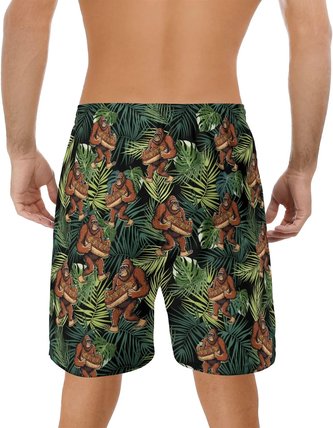Bigfoot Men's Quick Dry - Sasquatch Hawaiian Shorts for Men - Beach Shorts Swim Trunks Set 14 (TND-LN-14)
