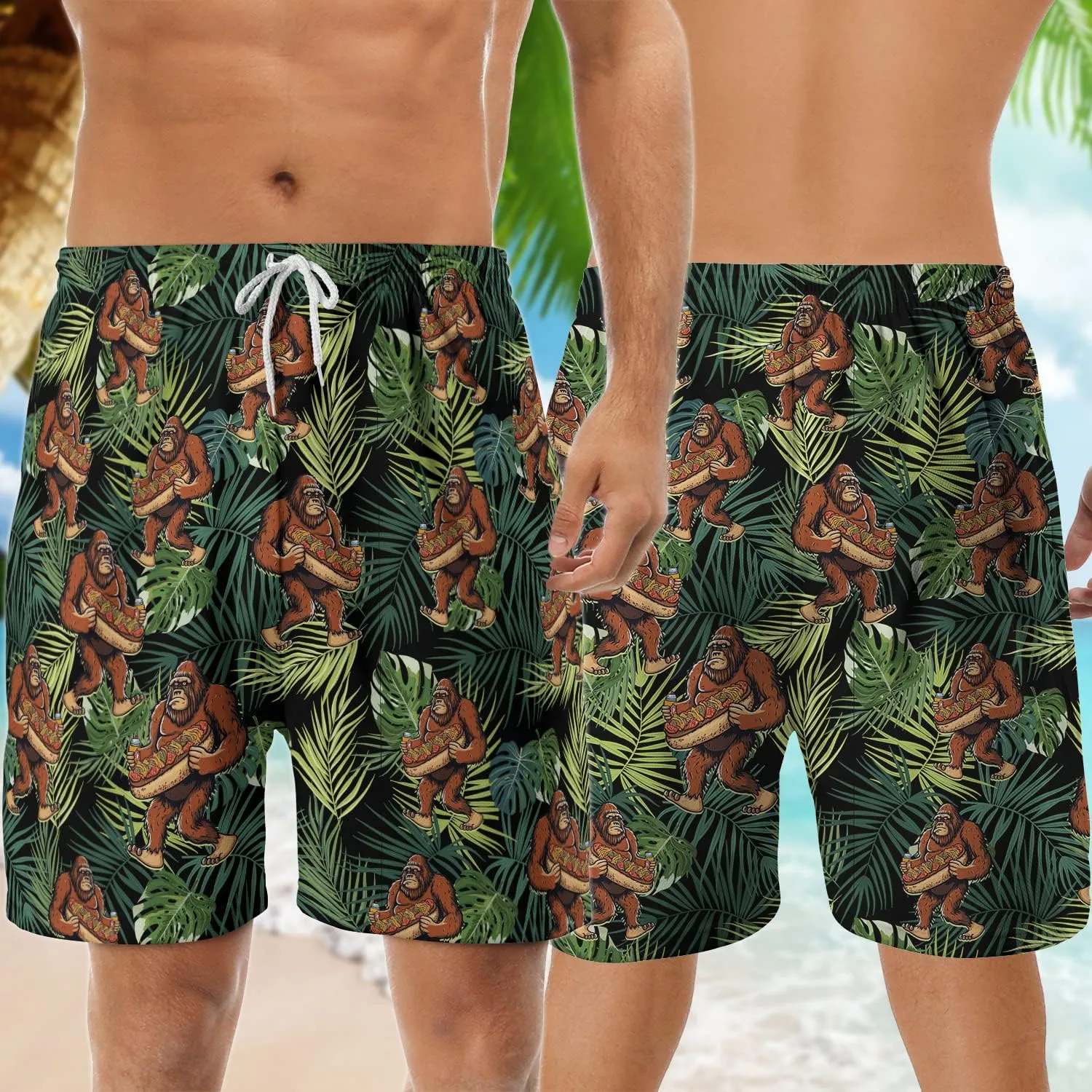 Bigfoot Men's Quick Dry - Sasquatch Hawaiian Shorts for Men - Beach Shorts Swim Trunks Set 14 (TND-LN-14)