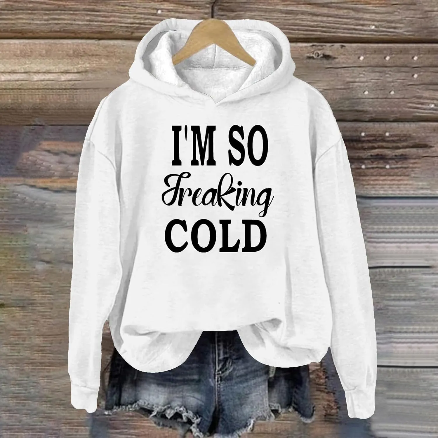 Binmer I'm So Freaking Cold Funny Graphic Sweatshirts Women Oversized Long Sleeve Pullover Tops Casual Y2K Hoodies Shirts