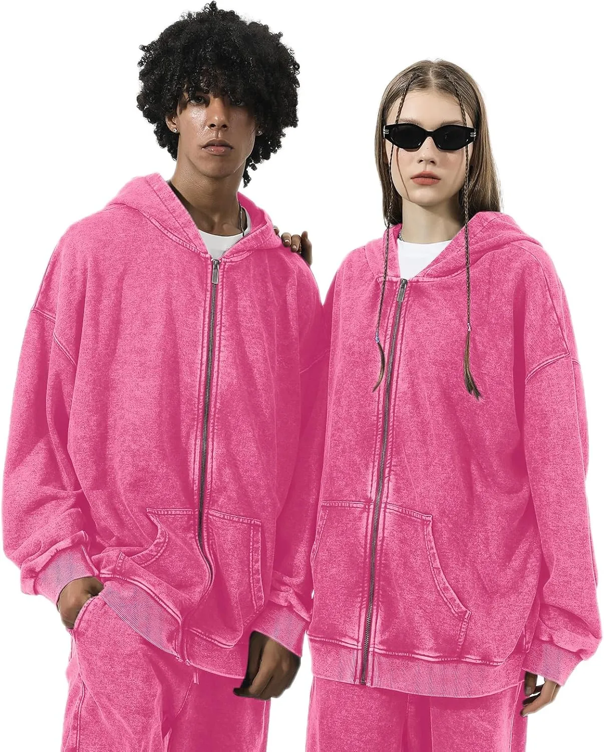 Bobeutou Mens Zip Up Acid Wash Hoodie Vintage Oversized Casual Fall Jacket Cotton Hooded Sweatshirts with Pockets Streetwear