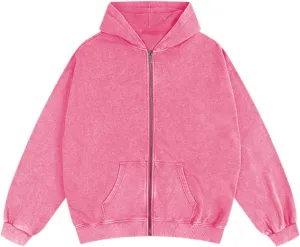 Bobeutou Mens Zip Up Acid Wash Hoodie Vintage Oversized Casual Fall Jacket Cotton Hooded Sweatshirts with Pockets Streetwear