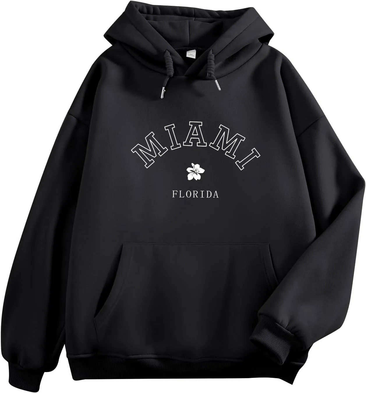 Bobeutou Oversized Letter Graphic Print Hoodies for Women Miami Florida Sweatshirt Preppy Trendy Fleece Pocket Pullover Top