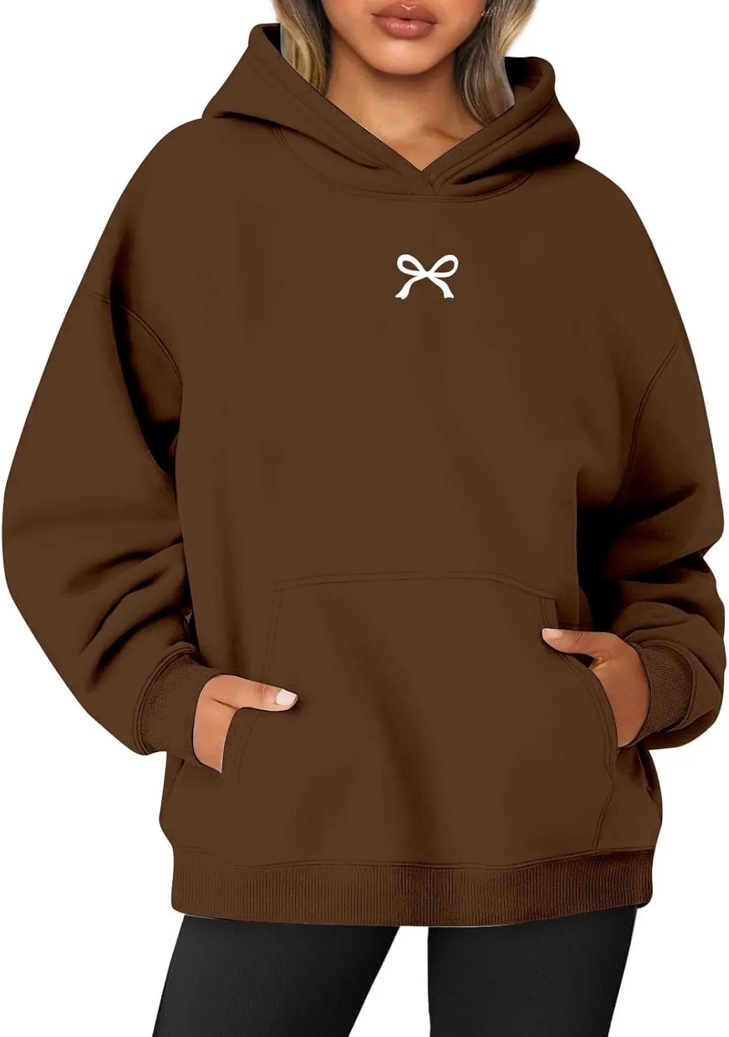Bow Oversized Sweatshirt for Women Winter Fall Basic Hoodies Fashion Trendy Long Sleeve Sweaters Outfits