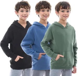 Boys Athletic Hoodie Sweatshirt, 3 Pk Fleece Long Sleeve Kids Pullover Hoodies boy&girl Size 6-20
