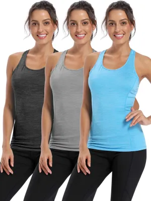 CADMUS 3 Pack Women's Compression Tank Top Athletic Dry Fit Base Layer