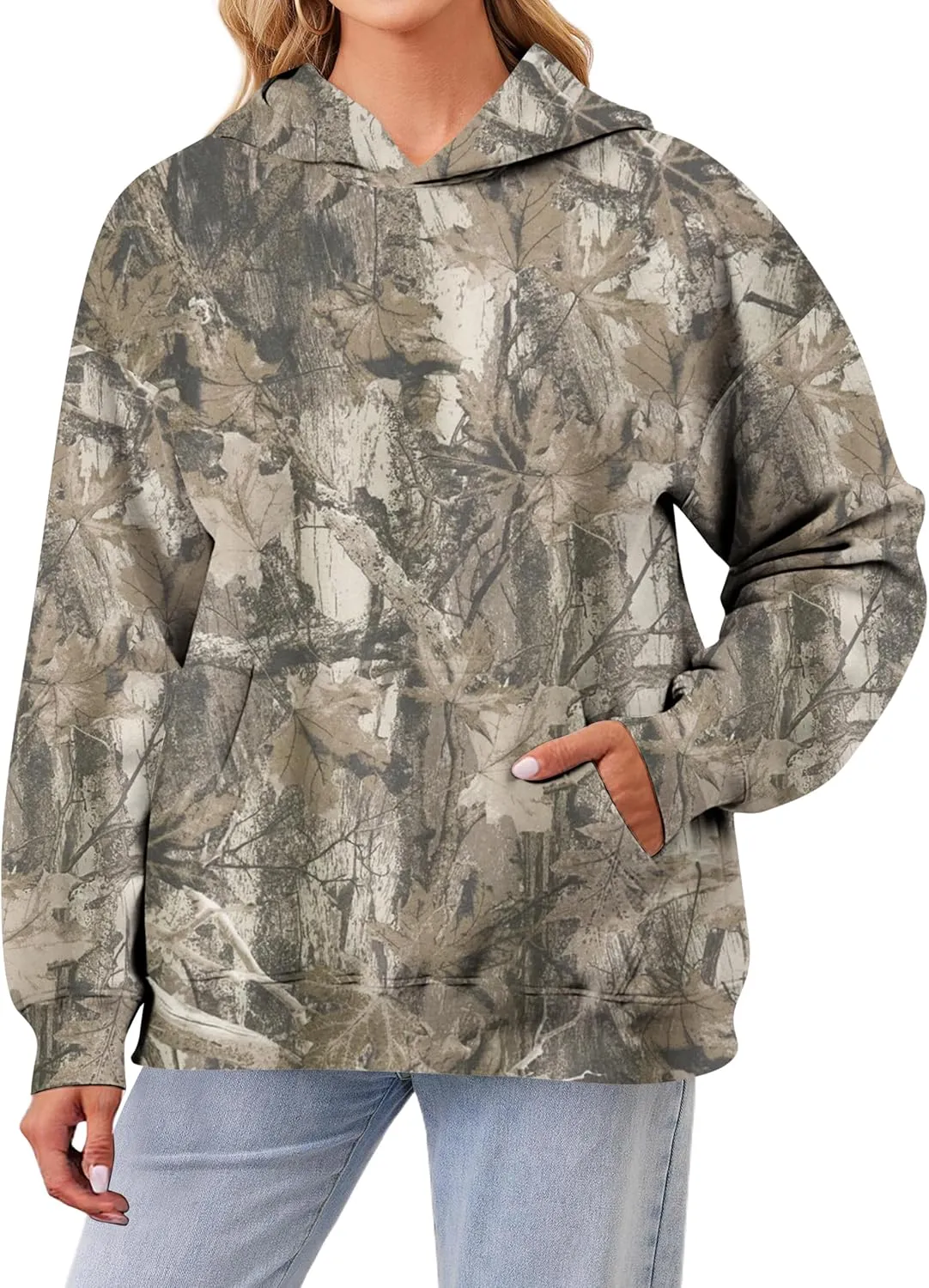 Camo Hoodie For Women Oversized Long Sleeve Drop Shoulder Fleece Hooded Sweatshirt Pullover With Pocket Outfits
