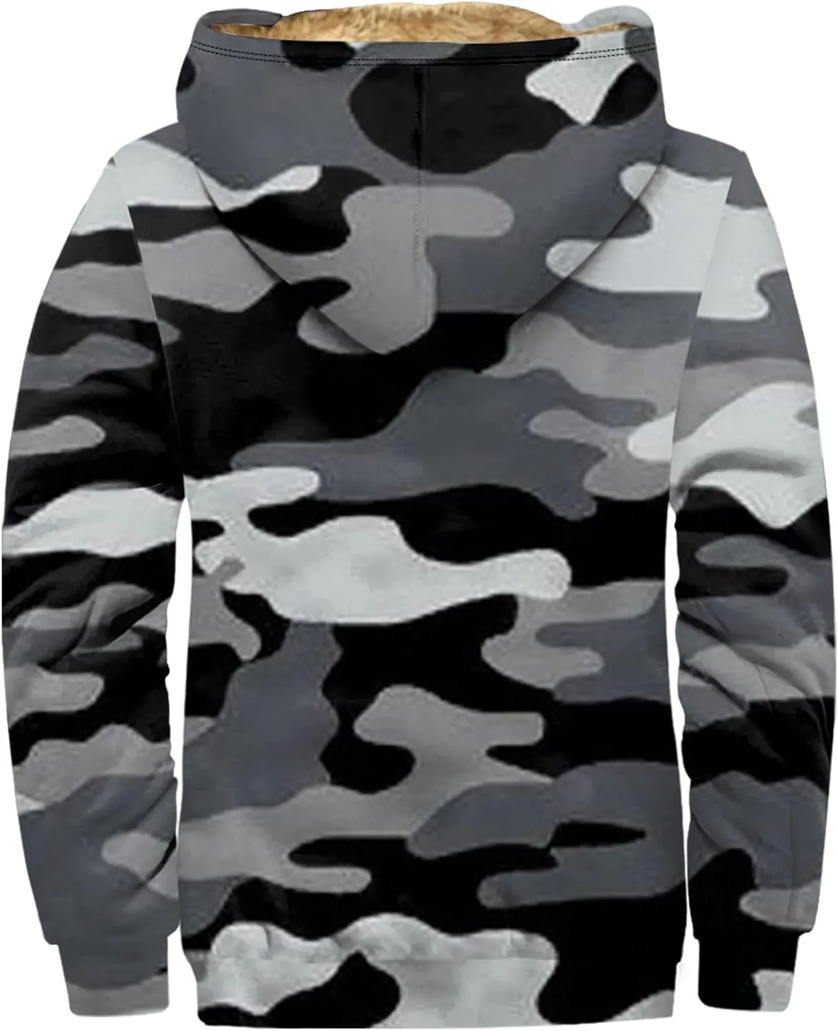 Camo Hoodie Mens Full Zip Sherpa Sweatshirts Fleece Hoodies Heavyweight Jackets Plus Size Warm Thick Coat With Pocket
