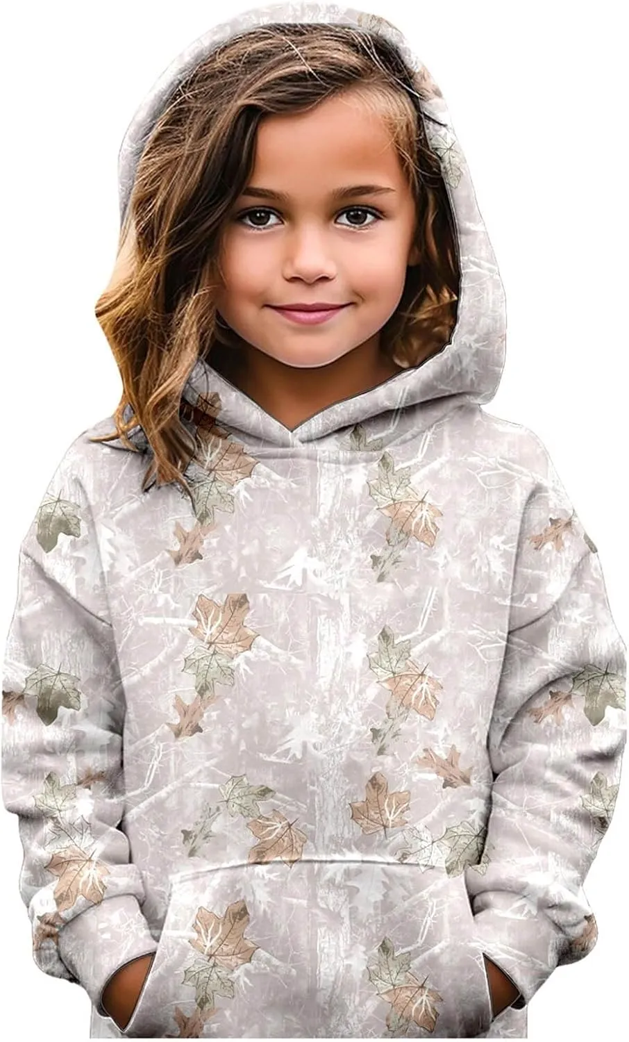 Camo Hoodies for Teen Girls Cute Sweatshirt Maple Leaf Print Oversized Fleece Sweatshirts Pullover Tops with Pocket