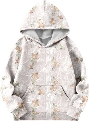 Camo Hoodies for Teen Girls Cute Sweatshirt Maple Leaf Print Oversized Fleece Sweatshirts Pullover Tops with Pocket