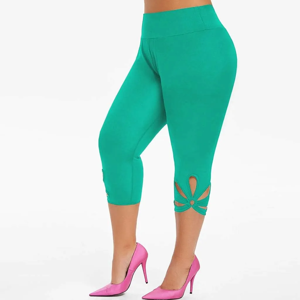 Capri Leggings for Women Summer Tummy Control High Waist Hollow Out Capris Leggings Stretchy Workout Yoga Pants